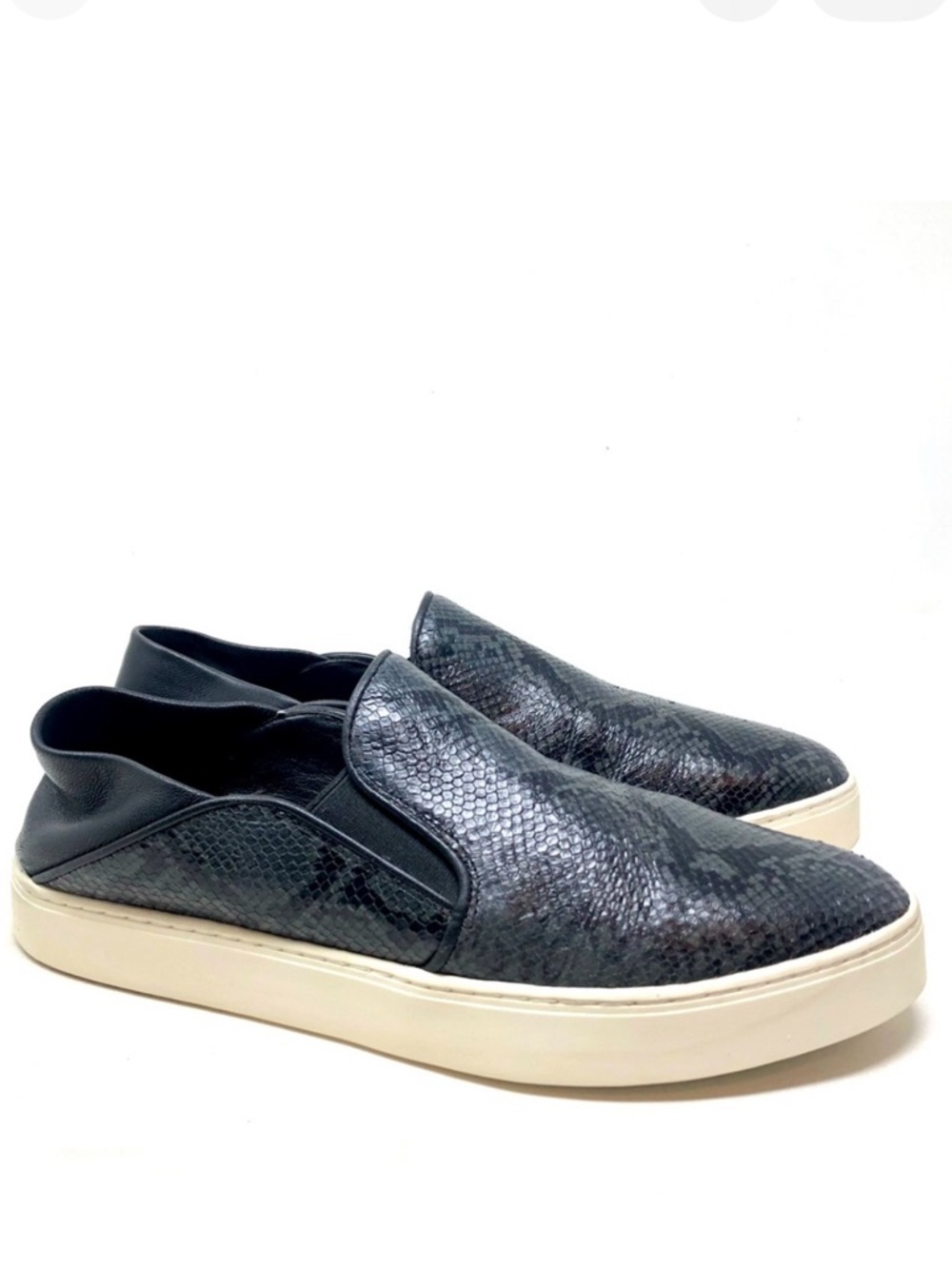 Vince Women’s Black Snake Print Garvey Slip On Leather Sneakers Sz. 7